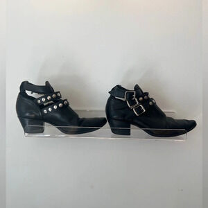 YSL Saint Laurent Black Leather Rock Studded Booties  
3 Buckles